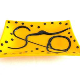 Glass Soap Trinket Dish Yellow Black Large Soapdish Fused Art Studio Kiln Fired Bathroom Accessories Home Decor Dawn Of Creation - thumbnail 2