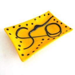 Glass Soap Trinket Dish Yellow Black Large Soapdish Fused Art Studio Kiln Fired Bathroom Accessories Home Decor Dawn Of Creation - thumbnail 3