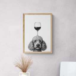 Poodle Dog Art Print, Funny & Wine Drawing, Lover Wall Decor, Lovers Gifts - thumbnail 2