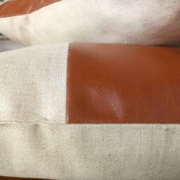 Cognac Brown & Natural Linen Pillow With Insert-1Qty - thumbnail 4