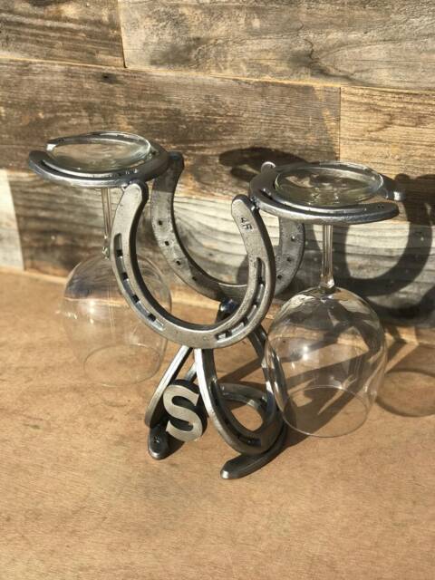 Custom Rustic Horseshoe Wine Bottle Holder & Glass - 1 2 Glasses The Heritage Forge - image 1