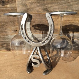 Custom Rustic Horseshoe Wine Bottle Holder & Glass - 1 2 Glasses The Heritage Forge - thumbnail 2