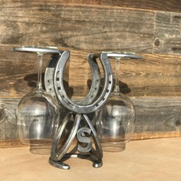 Custom Rustic Horseshoe Wine Bottle Holder & Glass - 1 2 Glasses The Heritage Forge - thumbnail 4