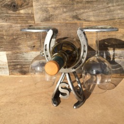 Custom Rustic Horseshoe Wine Bottle Holder & Glass - 1 2 Glasses The Heritage Forge - thumbnail 3