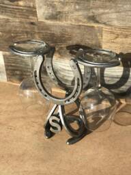 Custom Rustic Horseshoe Wine Bottle Holder & Glass - 1 2 Glasses The Heritage Forge - thumbnail 1