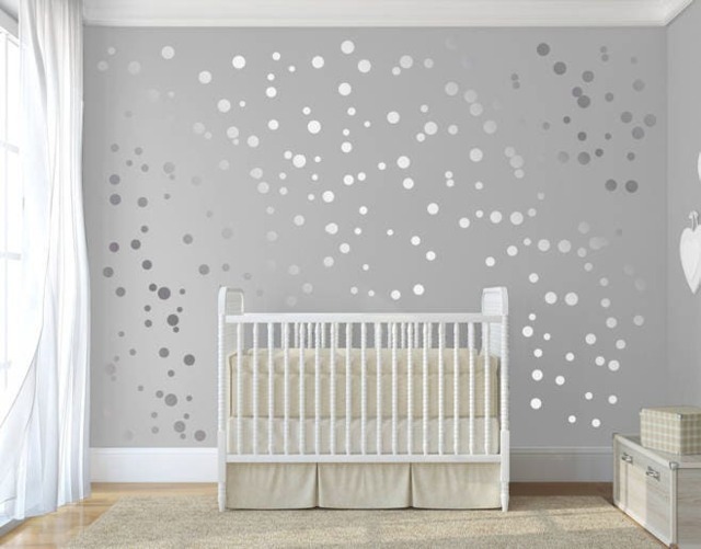 Silver Polka Dot Wall Stickers Stick On Wall Art Vinyl Decal Circles Set For Baby Nursery Bydecalisland-Sd 092 - image 1