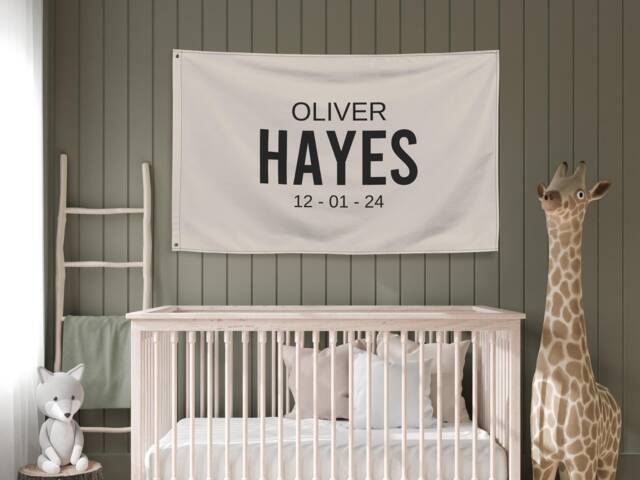 Custom Name Banner, Baby Flag, Nursery Sign, Personalized Boho Decor, Wall Tapestry, Fabric Banner - image 1