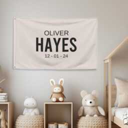 Custom Name Banner, Baby Flag, Nursery Sign, Personalized Boho Decor, Wall Tapestry, Fabric Banner - thumbnail 3