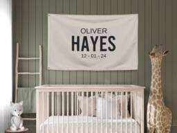 Custom Name Banner, Baby Flag, Nursery Sign, Personalized Boho Decor, Wall Tapestry, Fabric Banner