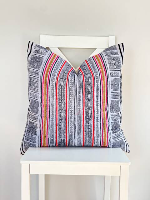 Indigo Neutral Tribal Hemp Hand Woven Natural Dye Color Lumbar Pillow Cover - image 1