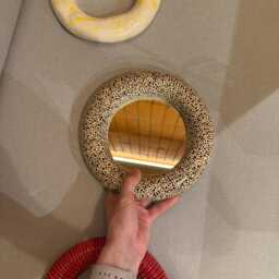 Handmade Ceramic Round Wall Mirror, Modern Art Decor, Boho Mirror - thumbnail 1