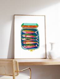 Fish Art Print, Sardines Poster, Food Art, Seafood Vintage Kitchen Decor, Restaurant Cafe Poster - thumbnail 1