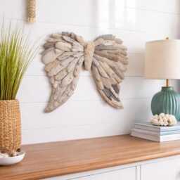 Handcrafted Driftwood Angel Winds Wall Hanging, Coastal, Seaside, Bathroom Art Accessories - thumbnail 1