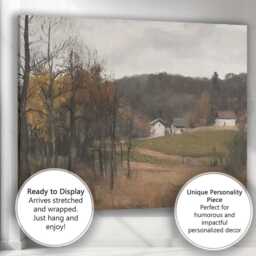 Muted Countryside Farmhouse Landscape With Autumn Woodland Canvas Wall Art Print Decor Picture Ready To Hang - thumbnail 3