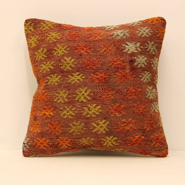 Old Kilim Pillow 16x16 Inch - 40x40 cm Decorative Boho Interior Design Retro Home Decor Ethnic Pillowcover Natural Dyekilim Cushion 4Kf-278 - image 1