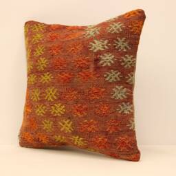 Old Kilim Pillow 16x16 Inch - 40x40 cm Decorative Boho Interior Design Retro Home Decor Ethnic Pillowcover Natural Dyekilim Cushion 4Kf-278 - thumbnail 3