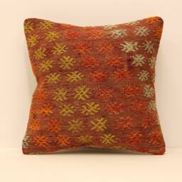 Old Kilim Pillow 16x16 Inch - 40x40 cm Decorative Boho Interior Design Retro Home Decor Ethnic Pillowcover Natural Dyekilim Cushion 4Kf-278 - thumbnail 1