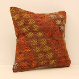 Old Kilim Pillow 16x16 Inch - 40x40 cm Decorative Boho Interior Design Retro Home Decor Ethnic Pillowcover Natural Dyekilim Cushion 4Kf-278 - thumbnail 2