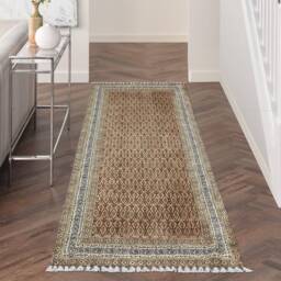 Hand Block Printed Cotton Runner Rug - Brown Boho Hallway - thumbnail 2