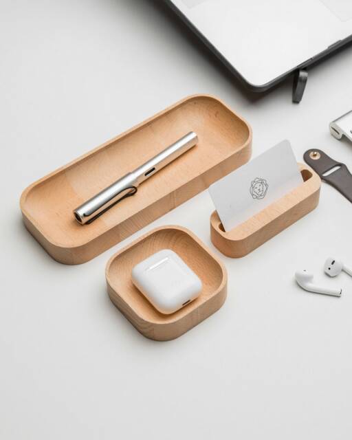 Wooden Desk Organization Set Of Three, Cool Office Accessories , New Job Gift For Women & Men - image 1