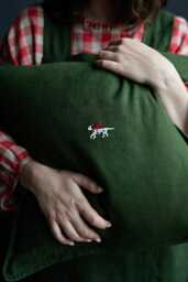 Hand Embroidered Linen Pillowcase Forest Green Christmas Decor - thumbnail 1