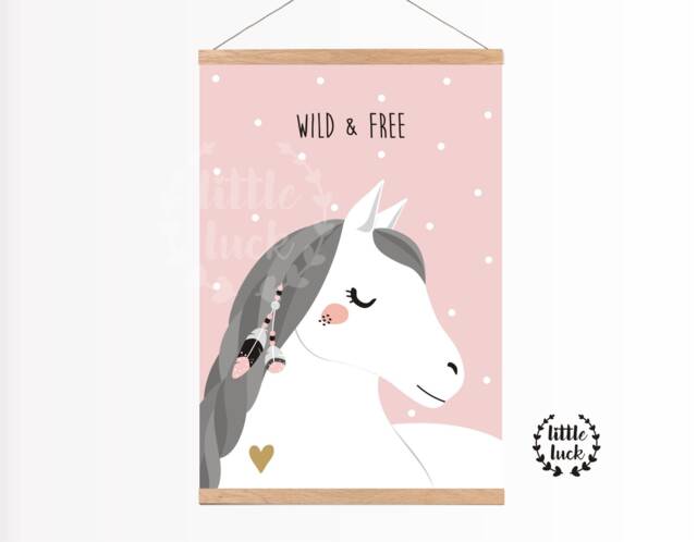 "Horse Nursery - Poster A4 ""Wild & Free"