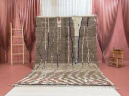 Vintage Beni Ourain Rug Handcrafted Moroccan Wool Carpet - 6x9Ft - thumbnail 1