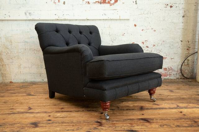 Charcoal Herringbone Wool Chesterfield Armchair/Lounge Chair - British Handmade - image 1
