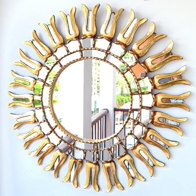 Peruvian Copa Fina Mirror 60 cm Handmade Wall Decor - Carved Wood Round Elegant Statement For Living Room Bathroom - image 1