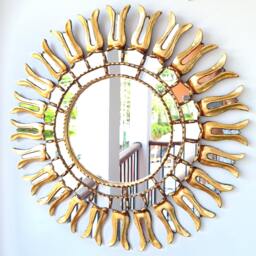 Peruvian Copa Fina Mirror 60 cm Handmade Wall Decor - Carved Wood Round Elegant Statement For Living Room Bathroom - thumbnail 1