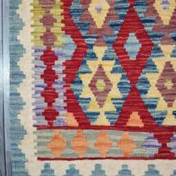 Colourful Runner Rug, Handmade Artisan Afghan Turkish Scandinavian Navajo Bohemian Flatweave Wool Multicolour Kilim Rug 294x80 cm - thumbnail 2