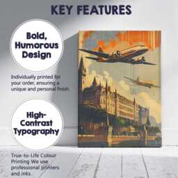 Retro Airplane Over Historic European City Travel Poster Canvas Wall Art Print Decor Picture Ready To Hang - thumbnail 2