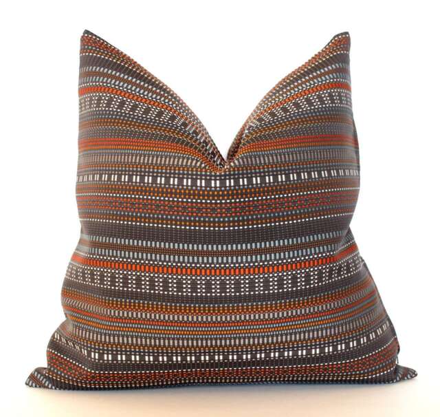 Orange Grey Brown Throw Pillow Cover Modern Stripe Upholstery Fabric Decorative Square Pillowcase - image 1