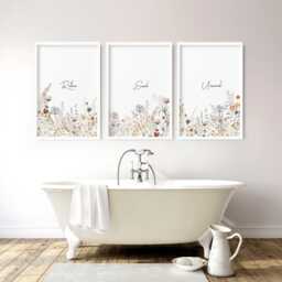 Bathroom Wall Art Decor, Framed Set Of 3 Pieces, Spa Themed Decor, Botanical French Country Bathroom Print, Relax Sign - thumbnail 1