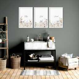 Bathroom Wall Art Decor, Framed Set Of 3 Pieces, Spa Themed Decor, Botanical French Country Bathroom Print, Relax Sign - thumbnail 2
