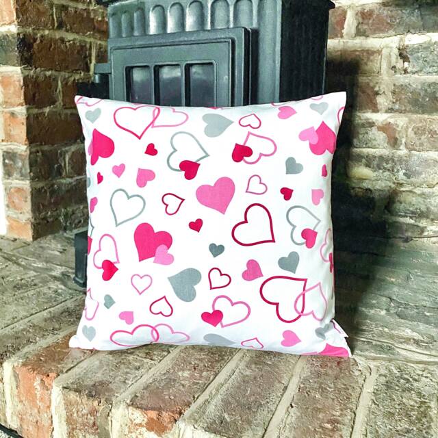 817. Handmade Pink Hearts 100% Cotton Cushion Cover, Various Sizes Available