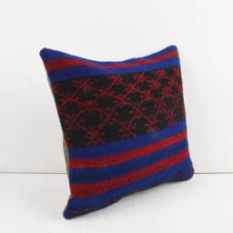 Vintage Turkish Kilim Pillow Cover Handwoven Wool Cushion - 16x16 - thumbnail 2