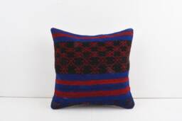 Vintage Turkish Kilim Pillow Cover Handwoven Wool Cushion - 16x16 - thumbnail 1