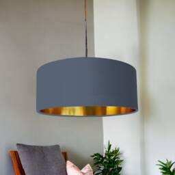 New High Quality Luxury Storm Grey 77 Cotton Fabric Lamp Shade Pendant Light Drum Shape With Metallic Linings - thumbnail 3