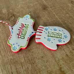 Handmade Ceramic Christmas Ornament, Mitten & Merry - thumbnail 3