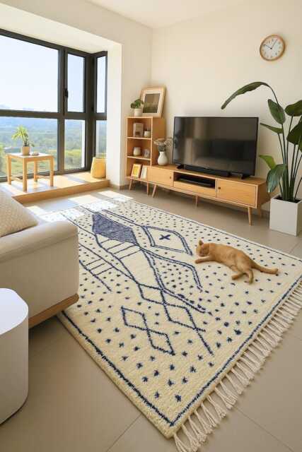 Blue Moroccan Rug Handwoven Berber Wool, Abstract Design - image 1