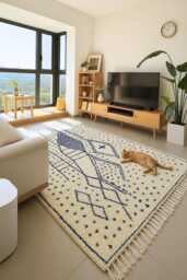 Blue Moroccan Rug Handwoven Berber Wool, Abstract Design - thumbnail 1