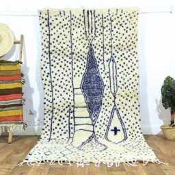 Blue Moroccan Rug Handwoven Berber Wool, Abstract Design - thumbnail 4