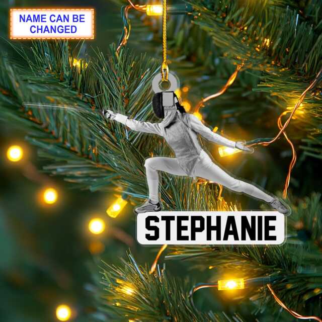 Custom Name Female Fencer Fencing Player Personalized Ornament, Christmas Tree Hanging Decor, Flat 2D Ornament - image 1
