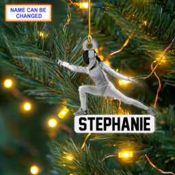 Custom Name Female Fencer Fencing Player Personalized Ornament, Christmas Tree Hanging Decor, Flat 2D Ornament
