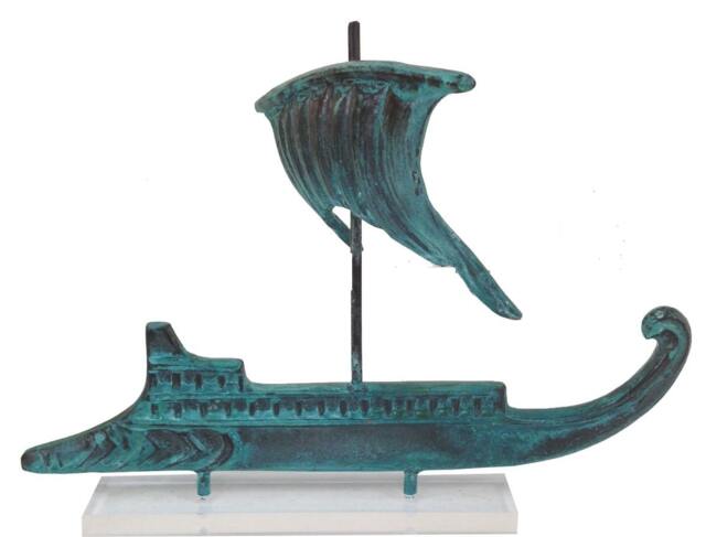 Oxidized Brass Greek Dromon Boat Replica, Byzantine Warship Art - image 1