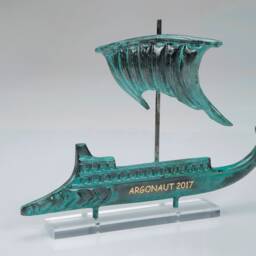 Oxidized Brass Greek Dromon Boat Replica, Byzantine Warship Art - thumbnail 2