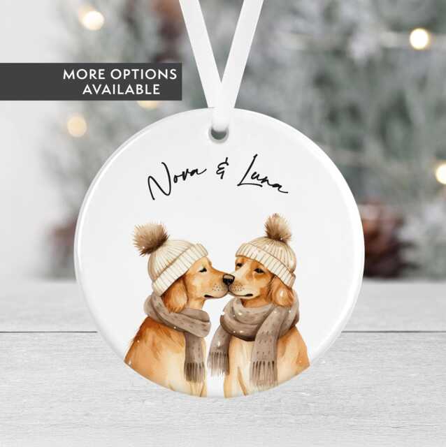 Personalised Dog Christmas Bauble - Golden Retriever Retrievers Ceramic Round Pet Ornament Secret Santa - image 1
