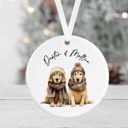 Personalised Dog Christmas Bauble - Golden Retriever Retrievers Ceramic Round Pet Ornament Secret Santa - thumbnail 3