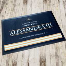 Personalised Boat Mat - Black/Gold Stripes Narrow Boat, Canal Door Mat Boating Accessories